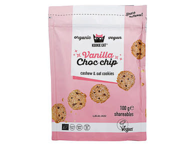 Kookie Cat Bio vegán kesudiós zabsütemény vaníliával és csokoládé darabokkal