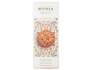 Milola Málna-lime ízesítésű keksz zabpehellyel glutén- és tejmentes