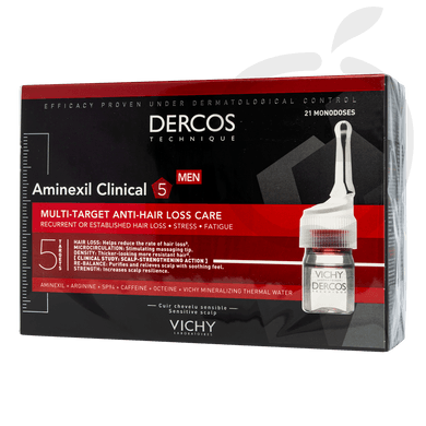 Vichy Dercos Aminexil Clinical 5 többfunkciós hajhullás elleni ampullák férfiaknak
