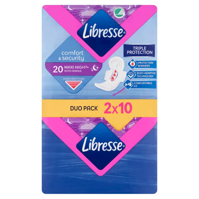 Libresse Maxi Goodnight+ Comfort & Security egészségügyi betét éjszakai használatra 2 x 10 db
