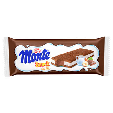Zott Monte Snack tejes, csokoládés-mogyorós krémmel töltött sütemény