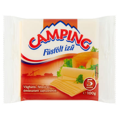 Camping füstölt ízű vágható, félzsíros ömlesztett sajtszeletek 5 db