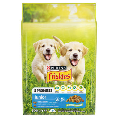 Friskies Junior száraz kutyaeledel csirkével, zöldségekkel és tejjel