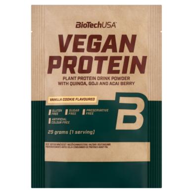BioTechUSA Vegan Protein cukormentes vaníliás sütemény ízű fehérje italpor édesítőszerekkel