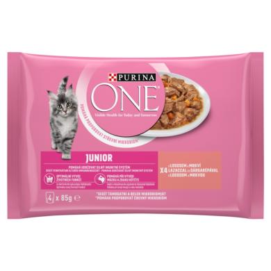 Purina One Junior Mini Filé nedves macskaeledel szószban lazaccal és sárgarépával 4 x  (340 g)