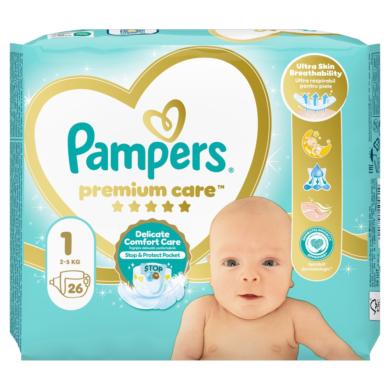 Pampers Premium Care Pelenka, 1 Méret, 26 db, 2kg-5kg