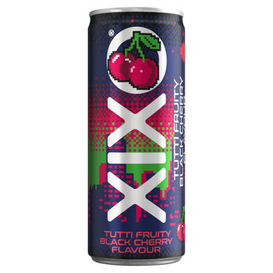 XIXO Tutti Fruity fekete cseresznye- és tuttifruttiízű, szénsavas üdítőital