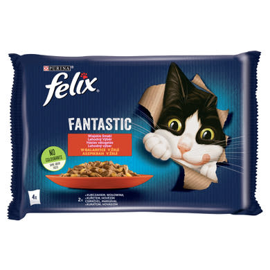 Felix Fantastic Marhával/Csirkével aszpikban nedves macskaeledel 4 x  (340 g)