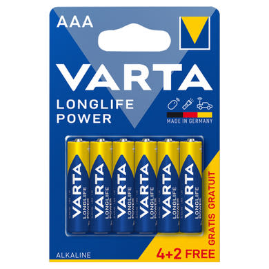 Varta Longlife Power AAA LR03 1,5 V nagy teljesítményű alkáli elem 6 db