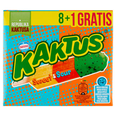 Kaktus Sweet & Sour őszibarackízű & savanyú, narancsízű vizes jégkrém rágógumiízű bevonattal, 432 g /