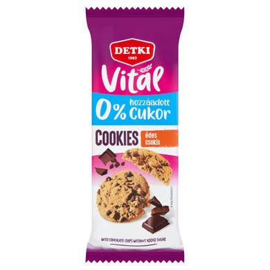 Detki Cookies omlós keksz csokoládé darabokkal és édesítőszerekkel, cukor hozzáadása nélkül