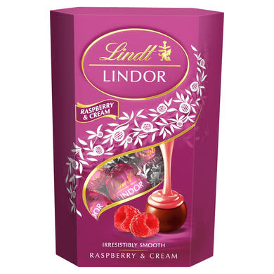 Lindt Lindor tejcsokoládé praliné lágyan olvadó málnás-tejszínes töltelékkel