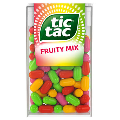 Tic Tac Fruity Mix cseresznye-, marakuja-, citrom-lime, és eper-mentol ízű cukordrazsé