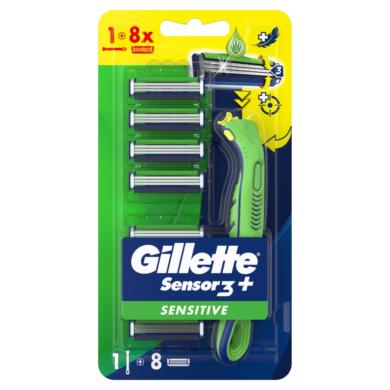 Gillette Sensor 3+ érzékeny cserefejű borotva ergonomikus nyéllel és borotvapengével