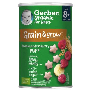 Gerber Organic banános és málnás bio gabonasnack 8 hónapos kortól