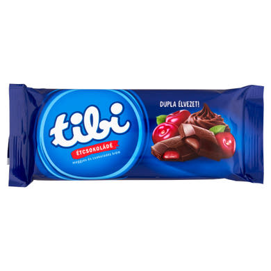 Tibi Táblás csokoládé, étcsokoládé meggyes és csokoládés krémmel töltve,