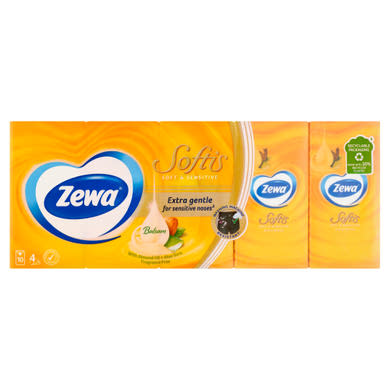 Zewa Softis Soft & Sensitive illatmentes papír zsebkendő 4 rétegű 10 x 9 db