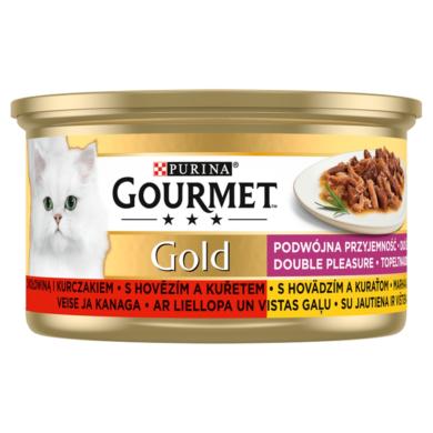 Gourmet Gold Duó Élmény teljes értékű állateledel felnőtt macskák számára marhával és csirkével