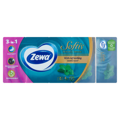 Zewa Softis Menthol Breeze illatosított papír zsebkendő 4 rétegű 10 x 9 db