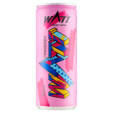 Watt koffein- és vitamintartalmú, fehér eper-guava ízű szénsavas energiaital