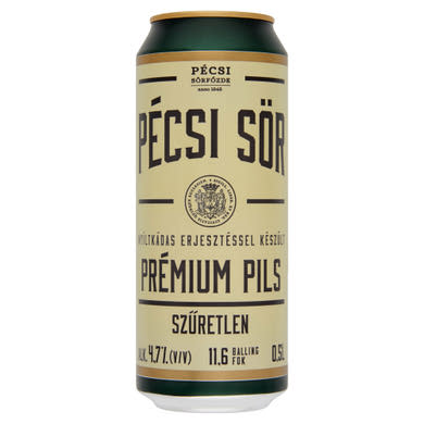 Pécsi Sör Prémium Pils szűretlen minőségi világos sör 4,7%