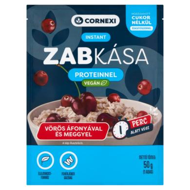 Cornexi vörös áfonyás-meggyes instant zabkása proteinnel, édesítőszerrel