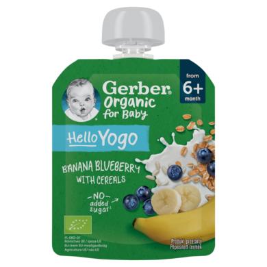 Gerber Organic for Baby Hello Yogo bio banán-áfonya gyümölcspüré gabonával 6 hónapos kortól