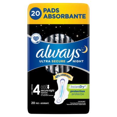 Always Ultra Secure Night Szárnyas Egészségügyi Betét (4-Es), 20 Betét
