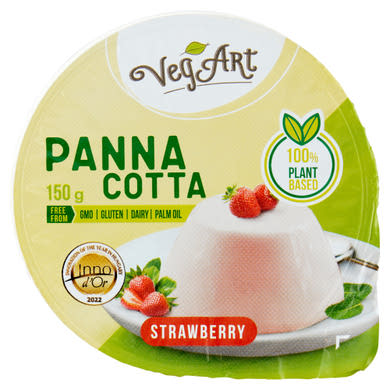 VegArt vegán panna cotta jellegű növényi desszert készítmény eper ízesítéssel