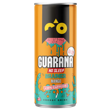 Guarana No Sleep Brainer mangó ízű, szénsavas, alkoholmentes ital koffeinnel és vitaminokkal