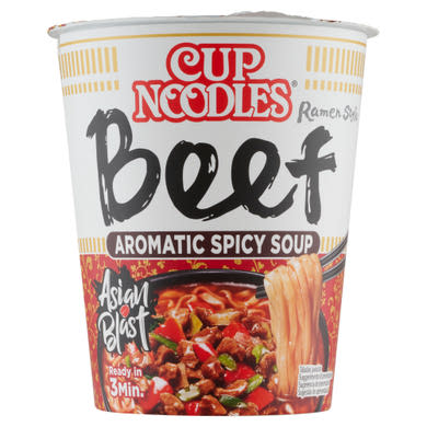 Nissin Cup Noodles fűszeres instant tésztaleves, marha ízesítéssel ázsiai módra