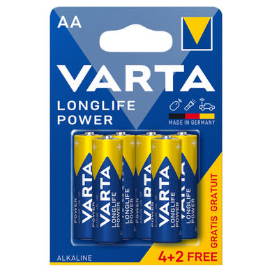 Varta Longlife Power AA LR6 1,5 V nagy teljesítményű alkáli elem 6 db