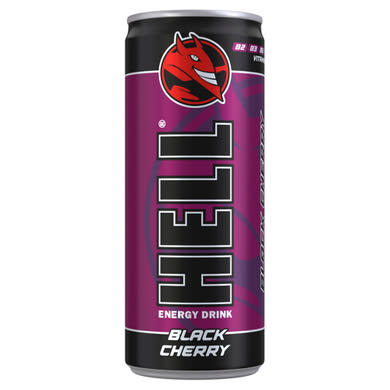 HELL Black Cherry fekete cseresznye- és tuttifruttiízű, koffeintartalmú szénsavas ital