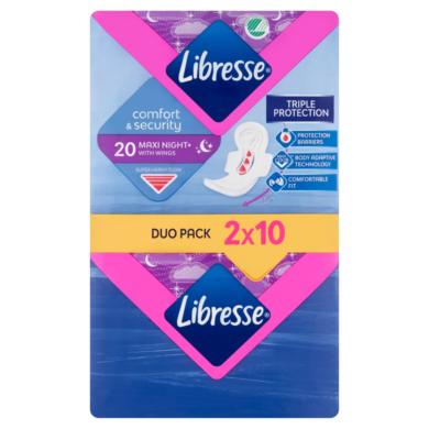 Libresse Maxi Goodnight+ Comfort & Security egészségügyi betét éjszakai használatra 2 x 10 db