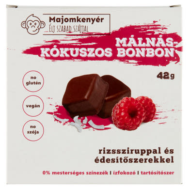 Majomkenyér málnás-kókuszos bonbon rizssziruppal és édesítőszerekkel