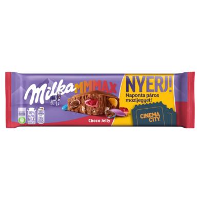 Milka Mmmax alpesi tejcsokoládé meggyes zselédarabkákkal, cukordrazséval és robbanócukorkával