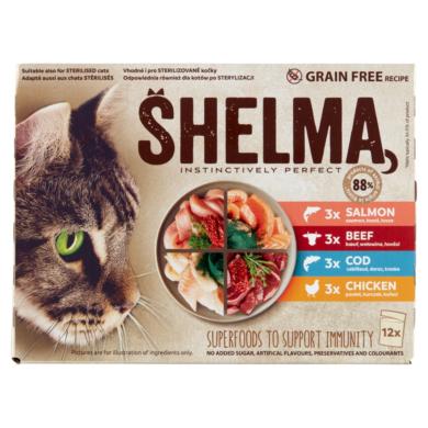 Shelma gabonamentes párolt filé teljes értékű állateledel felnőtt macskák számára 12 x
