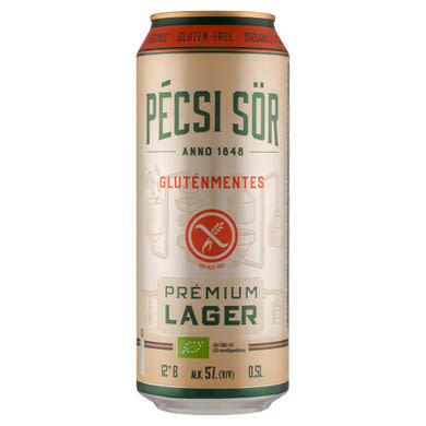 Pécsi Sör BIO prémium gluténmentes lager 5%, + 50 ft betétdíj, 0,5 L