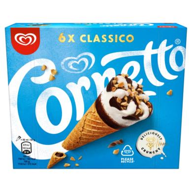 Cornetto Classico vanília ízű jégkrém kakaós bevonatú ostyatölcsérben 6x, 3, 6x90 ml, 540 ml