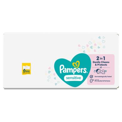 Pampers Sensitive Nedves Törlőkendő, 6 Csomag = 480 db