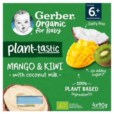 Gerber Organic kókusztej alapú mangó-kiwi ízű bio babadesszert 6 hónapos kortól 4 x