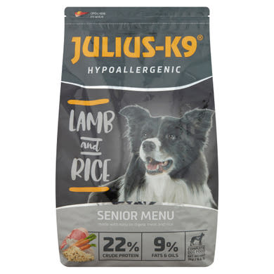 Julius-K9 Hypoallergenic Senior Menu teljes értékű kutyaeledel báránnyal és rizzsel