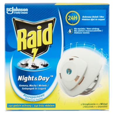 Raid Night & Day 24 órás szúnyog- és légyirtó korong készülék utántöltővel 2,25 g