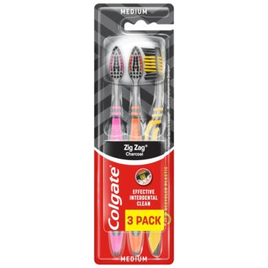 Colgate ZigZag Charcoal közepes fogkefe 3 db