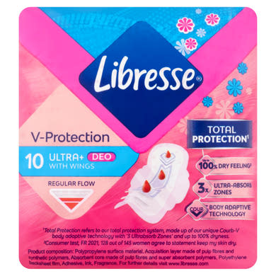 Libresse Ultra+ Deo Freshness & Protection enyhén illatosított egészségügyi betét 10 db