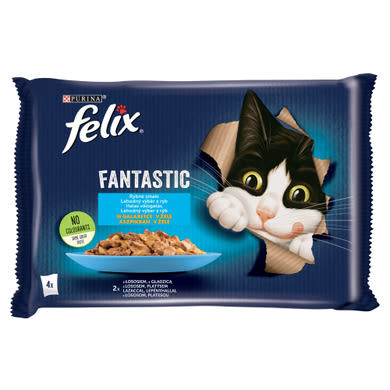 Felix Fantastic Lazaccal/Lepényhallal aszpikban nedves macskaeledel 4 x