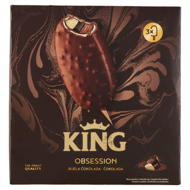 King Obsession, fehér csokoládés és csokoládés tejjégkrém csokoládé îzű töltelékkel,  3 x  / 3 x 86 g