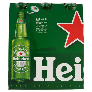 Heineken minőségi világos sör üveges 5% 6 x 0,25 L, + betétdíj, 1,5 L