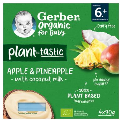 Gerber Organic kókusztej alapú alma-ananász ízű bio babadesszert 6 hónapos kortól 4 x