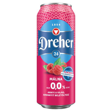 Dreher 24 alkoholmentes világos sör és málna ízű ital keveréke cukorral és édesítőszerrel